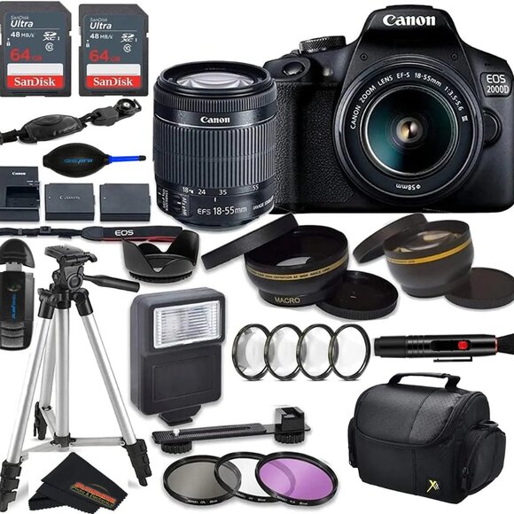 Canon EOS 2000D Rebel T7 DSLR Camera With 18-55mm Lens 64GB